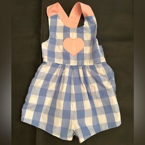 TBBC Blue and White Gingham One-Piece with Pink Heart